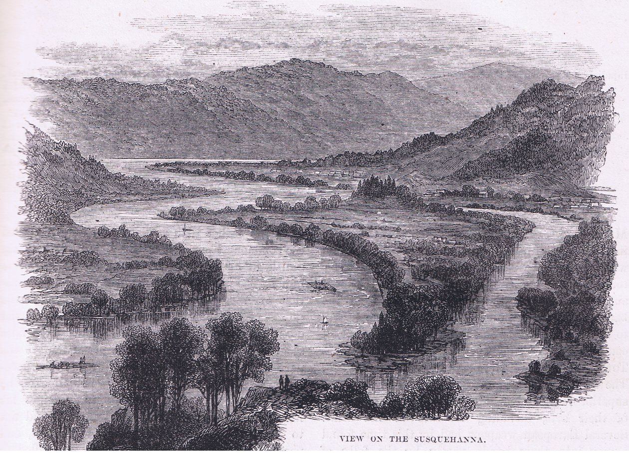 منظر لـ Susquehanna ، رسم توضيحي من حانة Cassell's History of the United States. بواسطة Petter & Galpin c.1890 (litho) بواسطة المدرسة الأمريكية