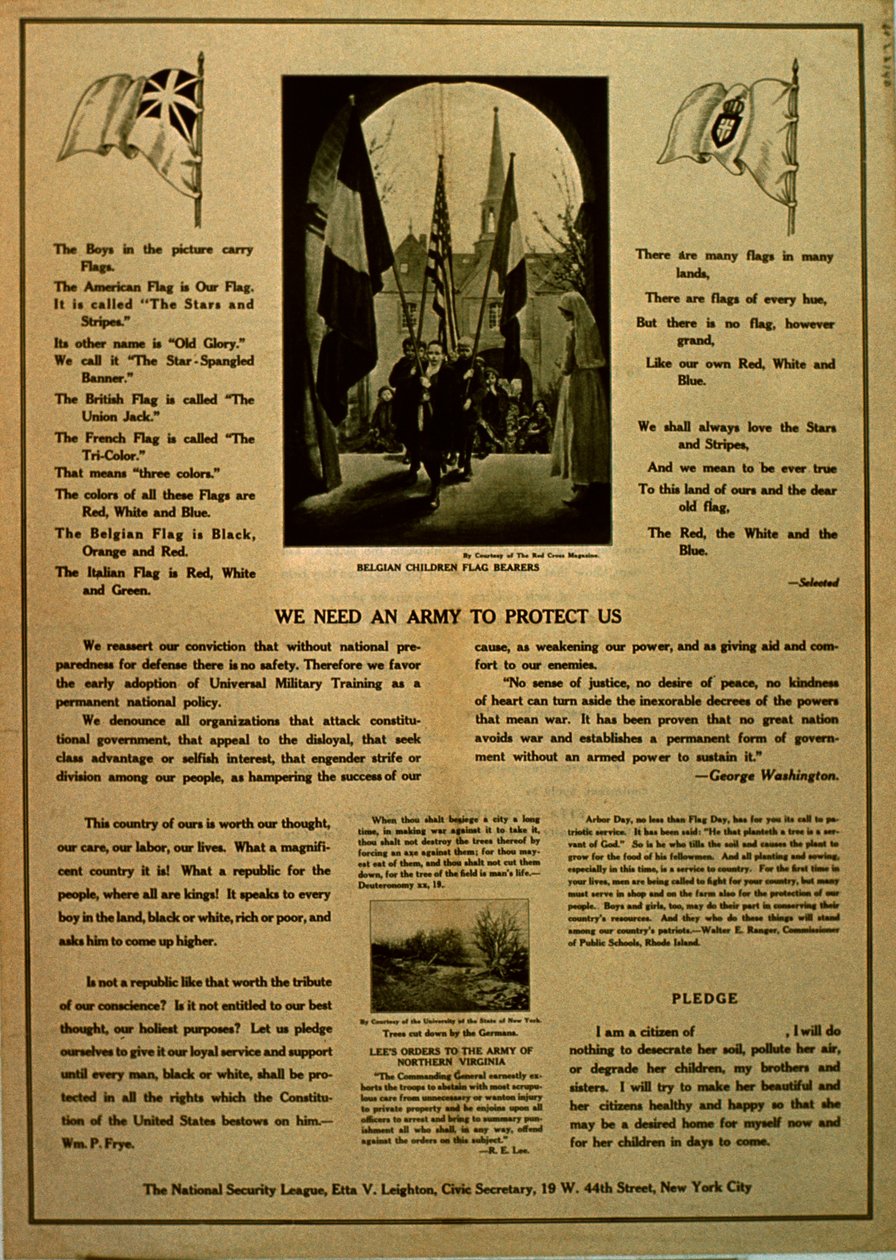 نحن بحاجة إلى جيش لحمايتنا ، كتيب دعاية من عصبة الأمن القومي ، 1914-18 بواسطة المدرسة الأمريكية