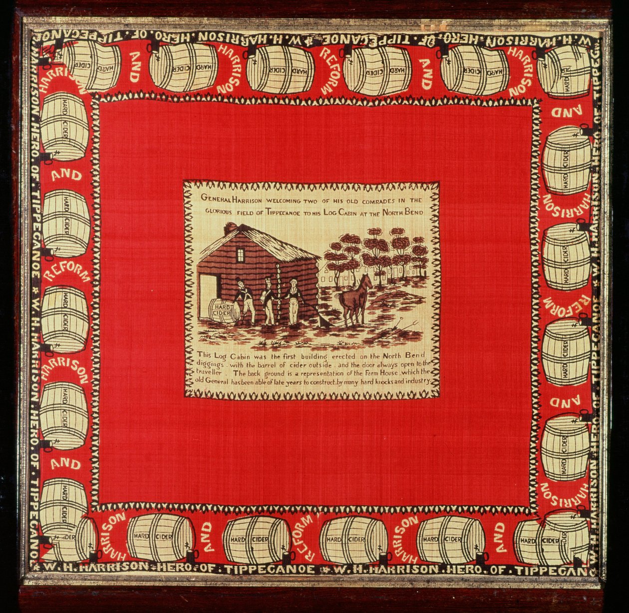 ويليام هنري هاريسون يرحب بزميلين عجوزين في Log Cabin ، 1840 (حرير) بواسطة المدرسة الأمريكية