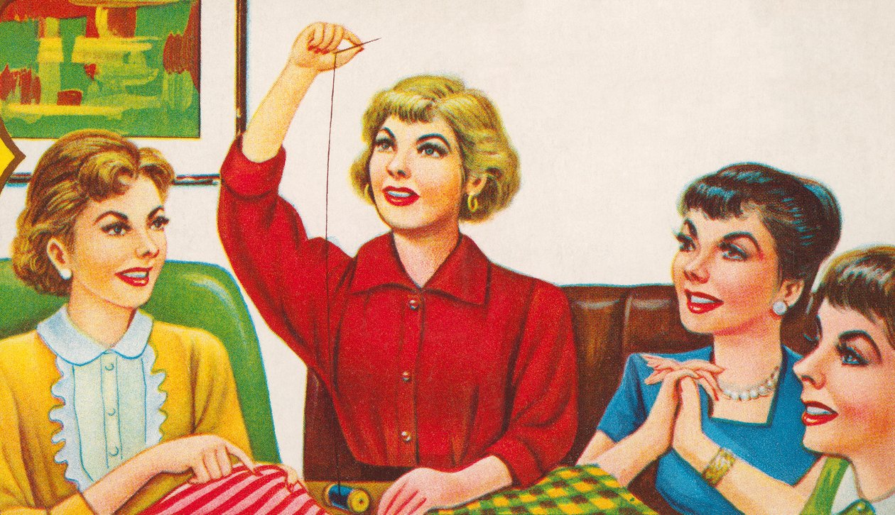 Women at a Sewing Circle بواسطة المدرسة الأمريكية