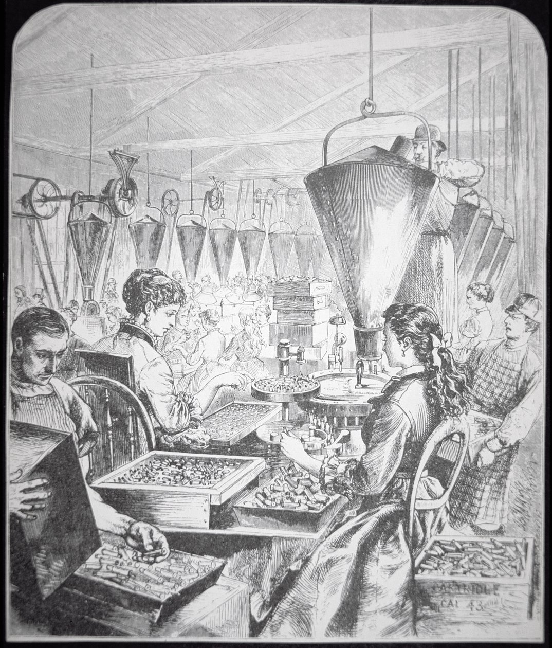 Women working in munitions factory, Bridgeport, Conneticut (engraving) بواسطة المدرسة الأمريكية