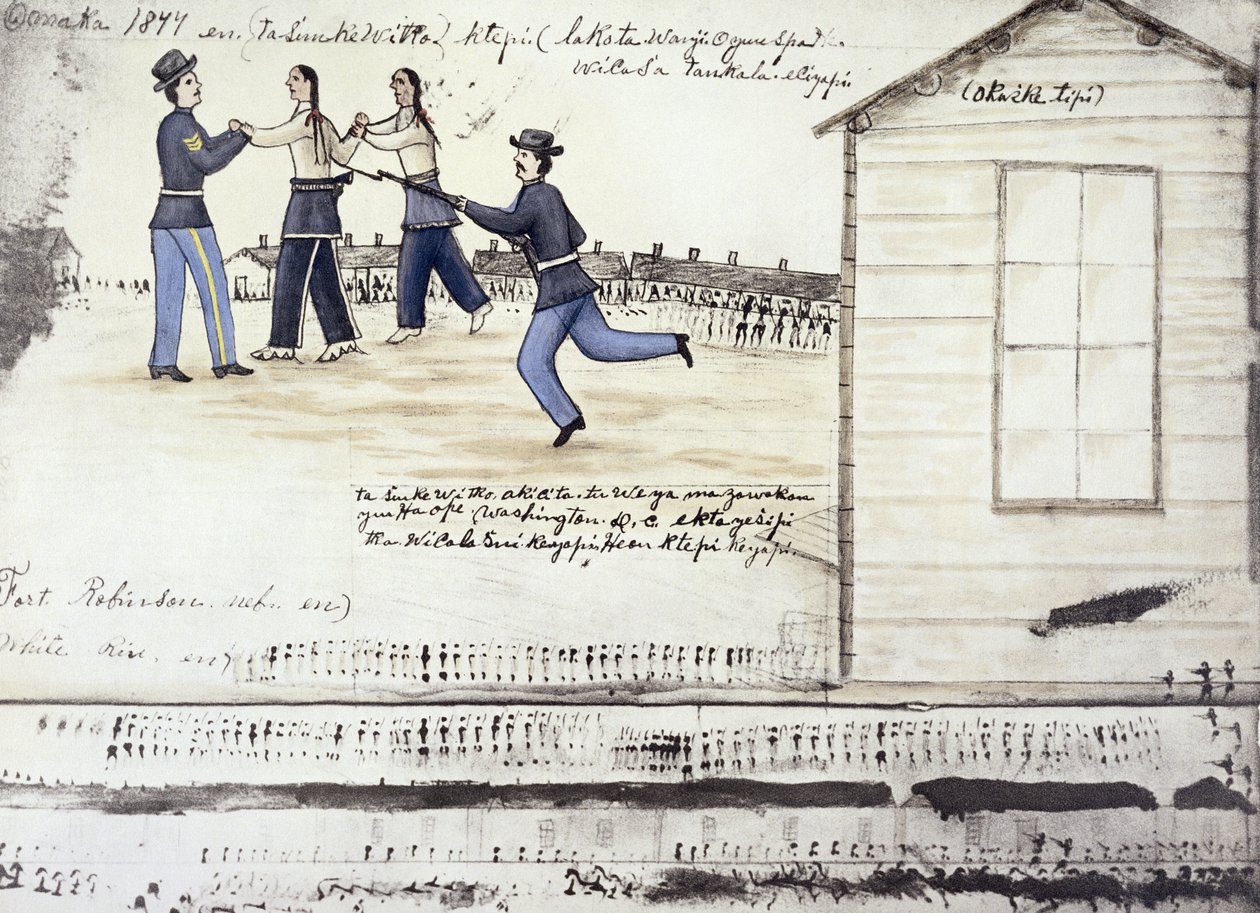 وفاة كريزي هورس (1842-77) في عام 1877 ، فورت روبنسون ، نبراسكا (حبر على ورق) بواسطة عاموس باد هارت بوفالو