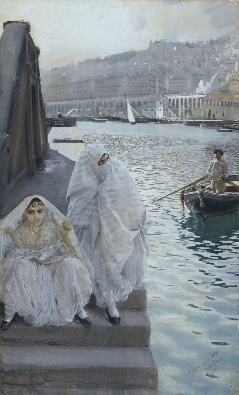 من الجزائر هاربور بار زورن ، أندرس ليونارد (1860-1920). لوحة مائية على ورق مقاس: 67x41 بواسطة المختلف هو ليونارد زورن
