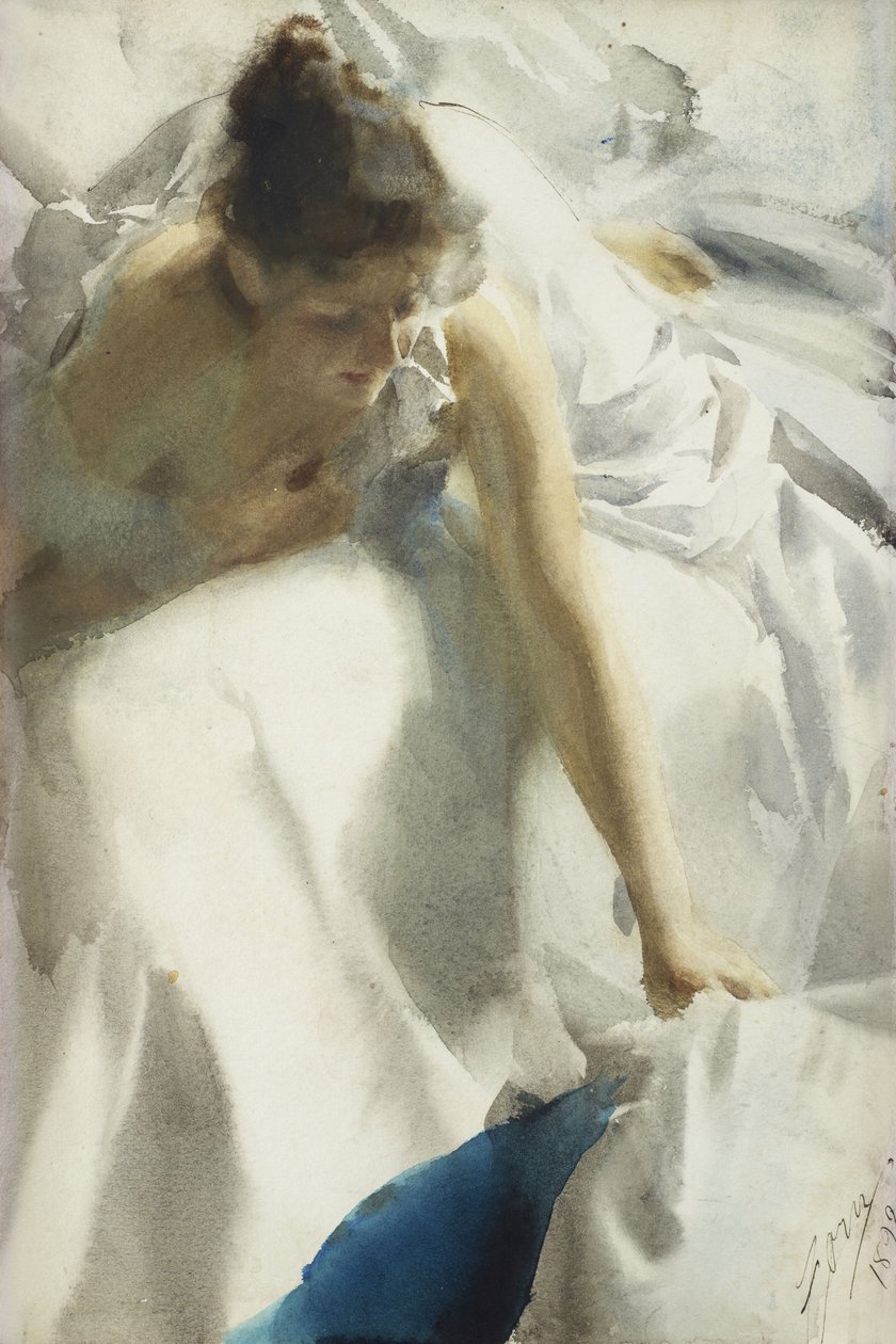 "" Reveil، boulevard Clichy، Paris "(الصحوة، Boulevard Clichy) فتاة صغيرة مهملة - ألوان مائية من تأليف Anders Leonard Zorn (1860-1920) 1892 مجموعة خاصة بواسطة المختلف هو ليونارد زورن