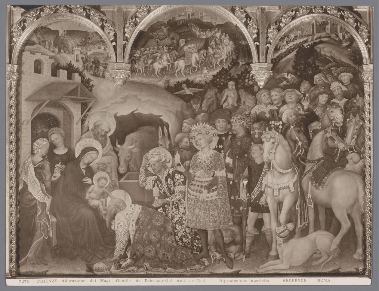استنساخ صور للرسم عشق المجوس لجينتيلي دا فابريانو فلورنسا ، Adorazione dei Magi (Gentile da Fabriano) Gall. Antica e Mod. (العنوان على الكائن) بواسطة أندرسون (شركة)