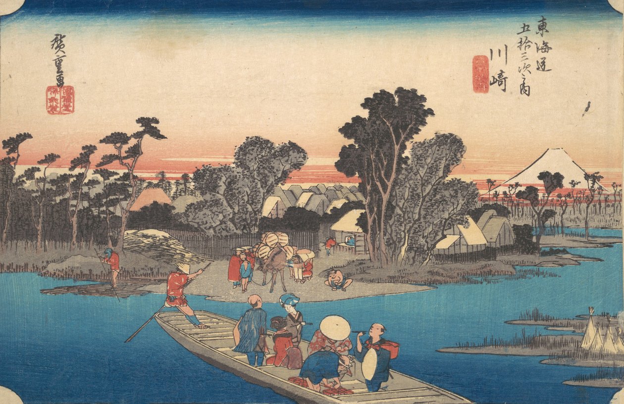 قارب العبارة الذي يعبر نهر روكوجو ، كاليفورنيا. 1834. ، كاليفورنيا. 1834. بواسطة أندو هيروشيغه