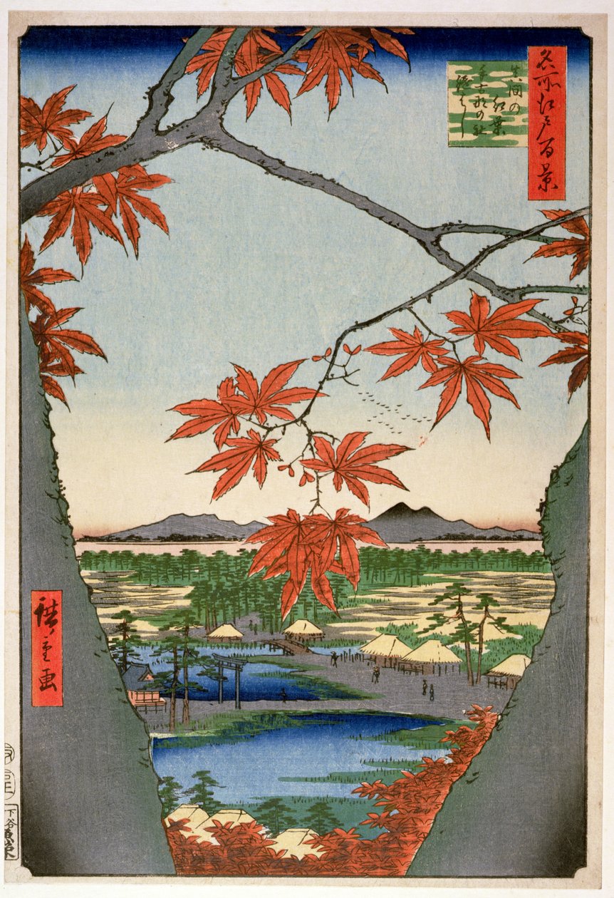 Maples at Mama ، من سلسلة "100 مشهد لأماكن مشهورة في إيدو" ("Meisho Edo hyakkei") ، حانة. بواسطة Uoya Eikichi بواسطة أندو أو أوتاغاوا هيروشيغي