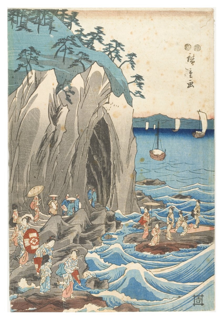 الحج إلى معرض تمثال البنزايتين في الضريح الرئيسي لإيوايا في Enoshima في مقاطعة ساجامي ، حوالي 1847-1852 (طباعة خشبية على الورق) بواسطة أندو أو أوتاغاوا هيروشيغي