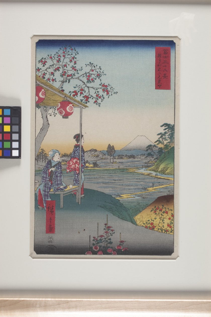 Teahouse With View Of Mt. Fuji In Z؟ shigaya (Z؟ shigaya Fujimi Chaya) (طباعة خشبية ملونة) بواسطة أندو أو أوتاغاوا هيروشيغي