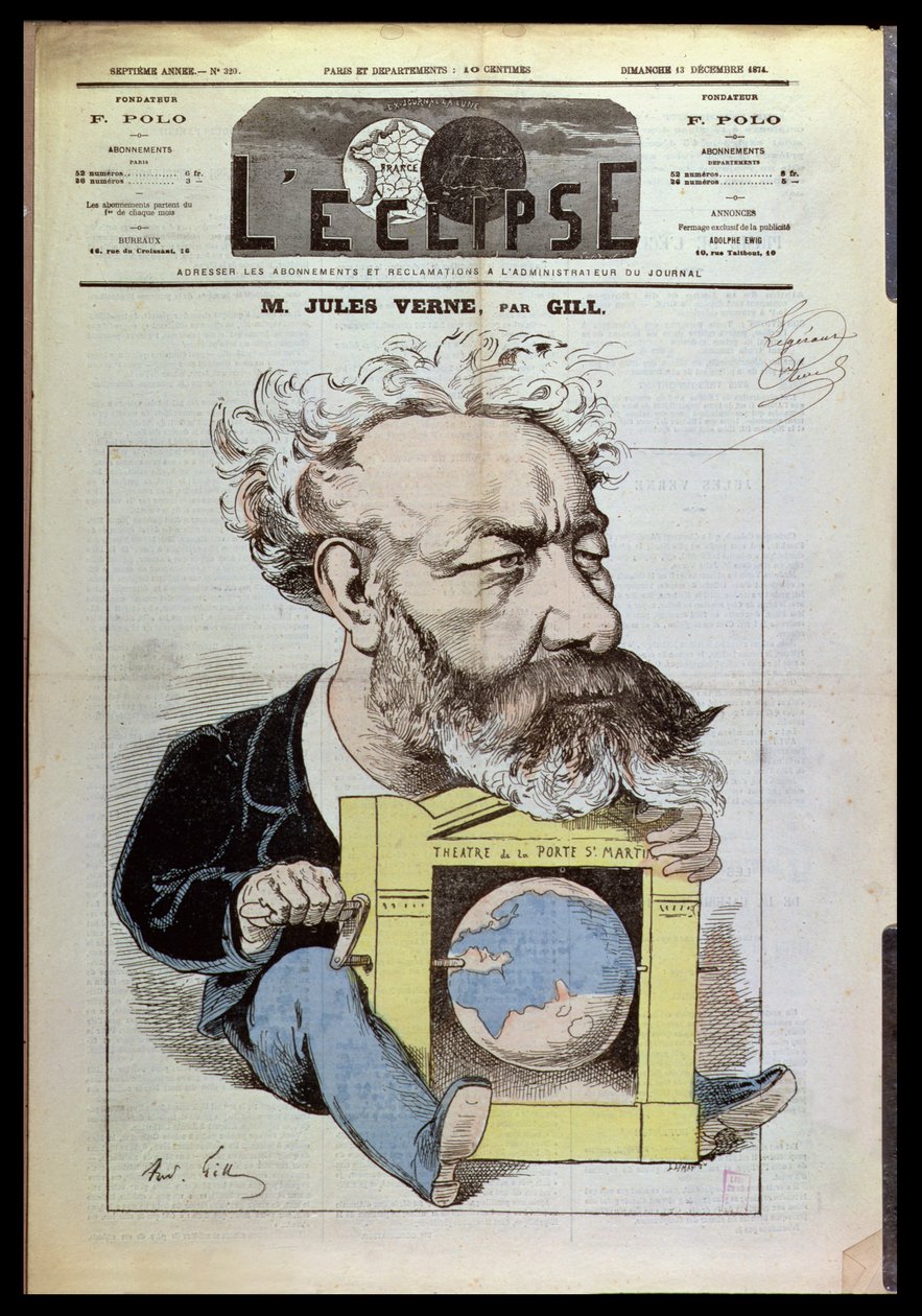 كاريكاتير جول فيرن (1828-1905) من ليكليبس ، 13 ديسمبر 1874 بواسطة أندرو جيل