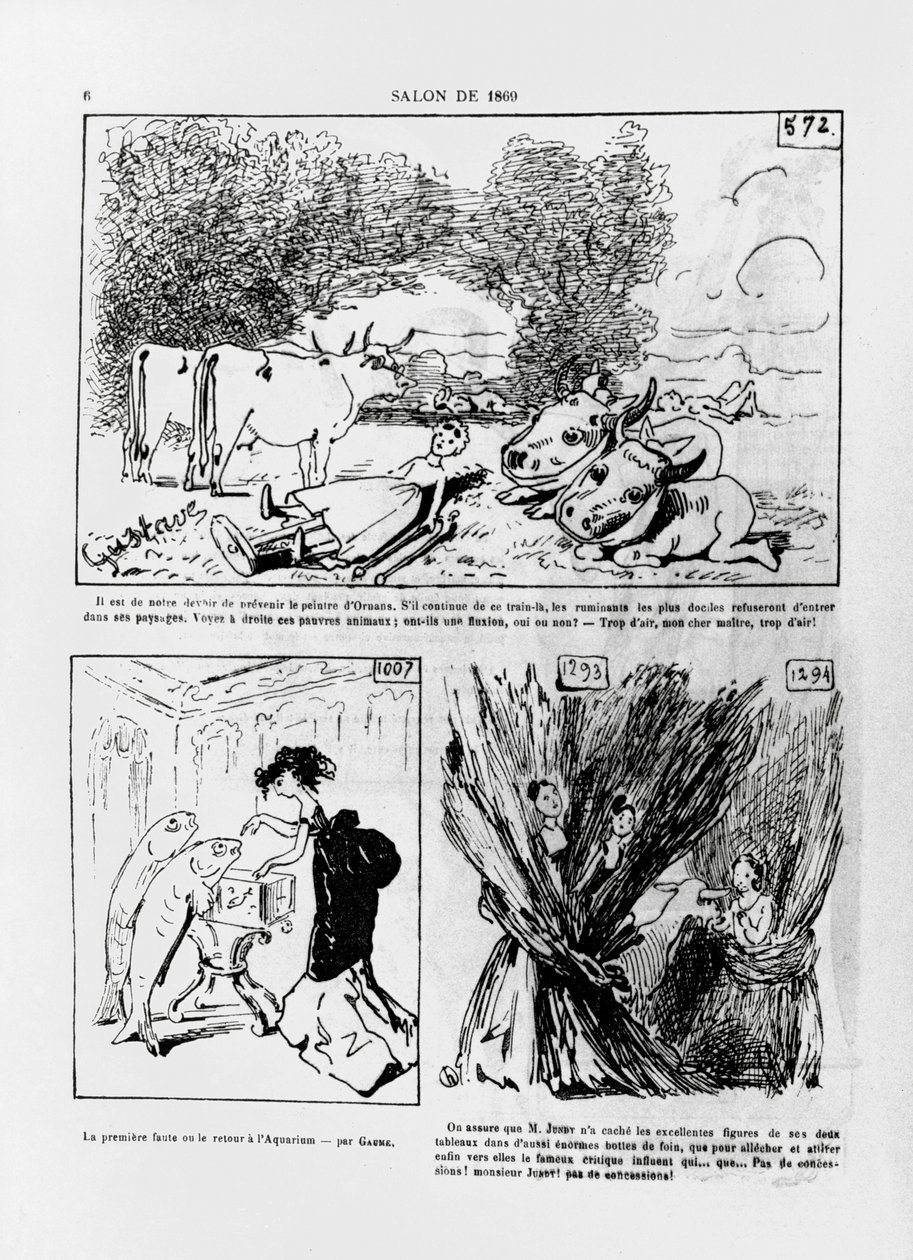 الرسوم الكاريكاتورية لأعمال الفنانين الفرنسيين ، Courbet ، Gaume و Jundt ، من مجلة "La Parodie" رقم 1 ، 4 يونيو 1869 بواسطة أندرو جيل