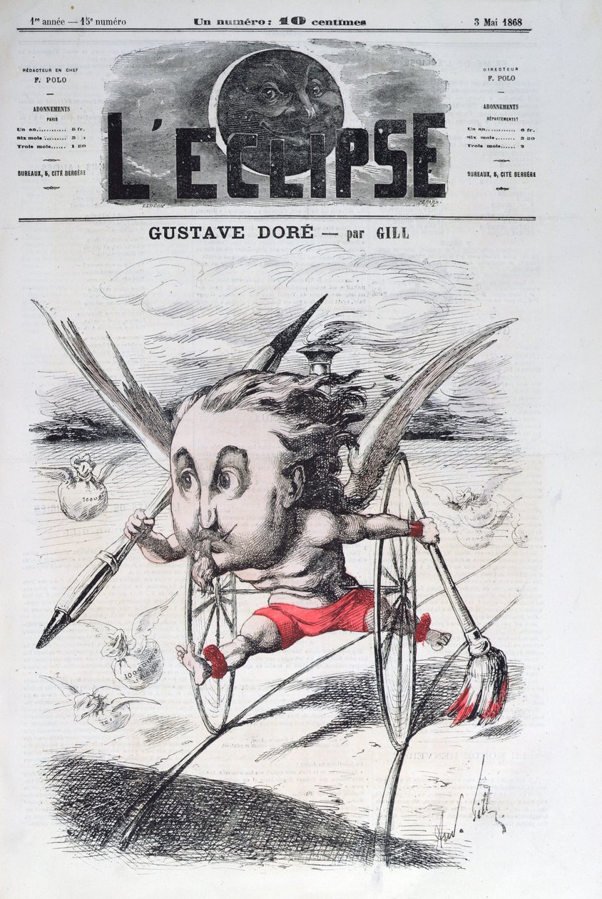 غوستاف دوري (1832-1883) ، صورة توضيحية من مجلة "ليكليبس" ، 3 مايو 1868 بواسطة أندرو جيل