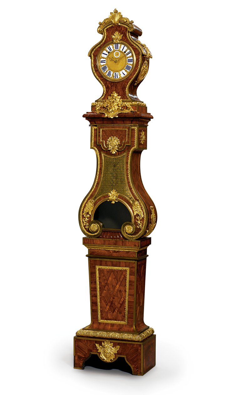 Regence Quarter String Regulateur ، حركة Thuret ، حوالي عام 1720 (مركبة Ormolu ، قرن بول نحاسي مطعمة باللون الأزرق ، كينجوود) (انظر أيضًا 469018) بواسطة أندريه تشارلز (Attr. To) Boulle