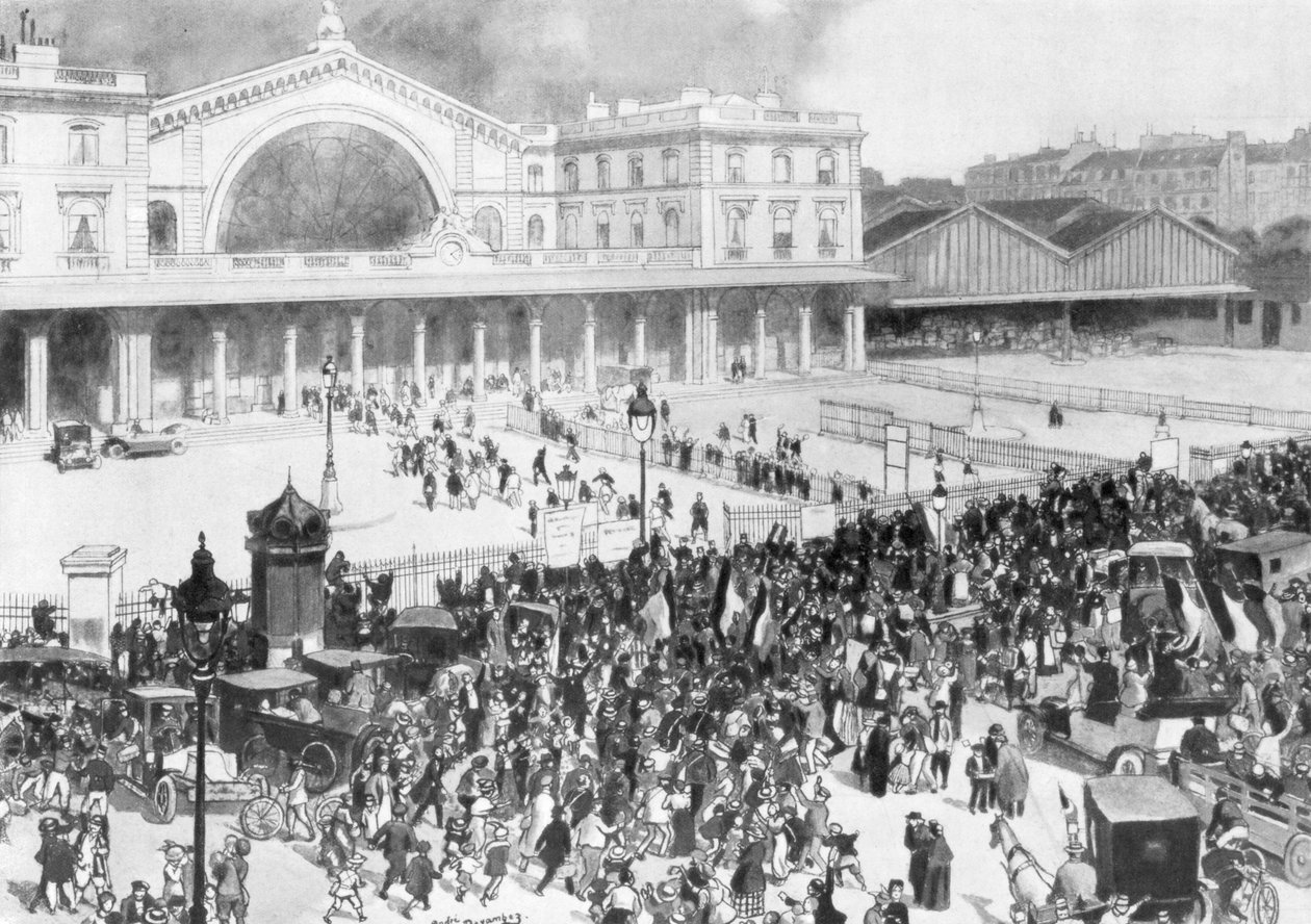 محطة سكة حديد Gare de lEst خلال فترة التعبئة ، باريس ، فرنسا ، 1914. بواسطة أندريه ديفامبيز