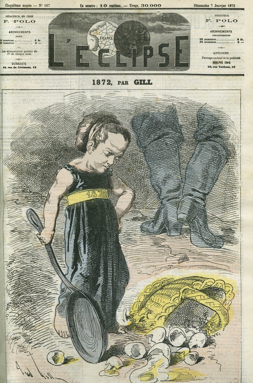 في عام 1872 ، كانت طفلة صغيرة تنظر إلى سلة الشقوق الخاصة بها. غلاف في “L'Eclipse” بقلم جيل ، 7 يناير بواسطة أندرو جيل