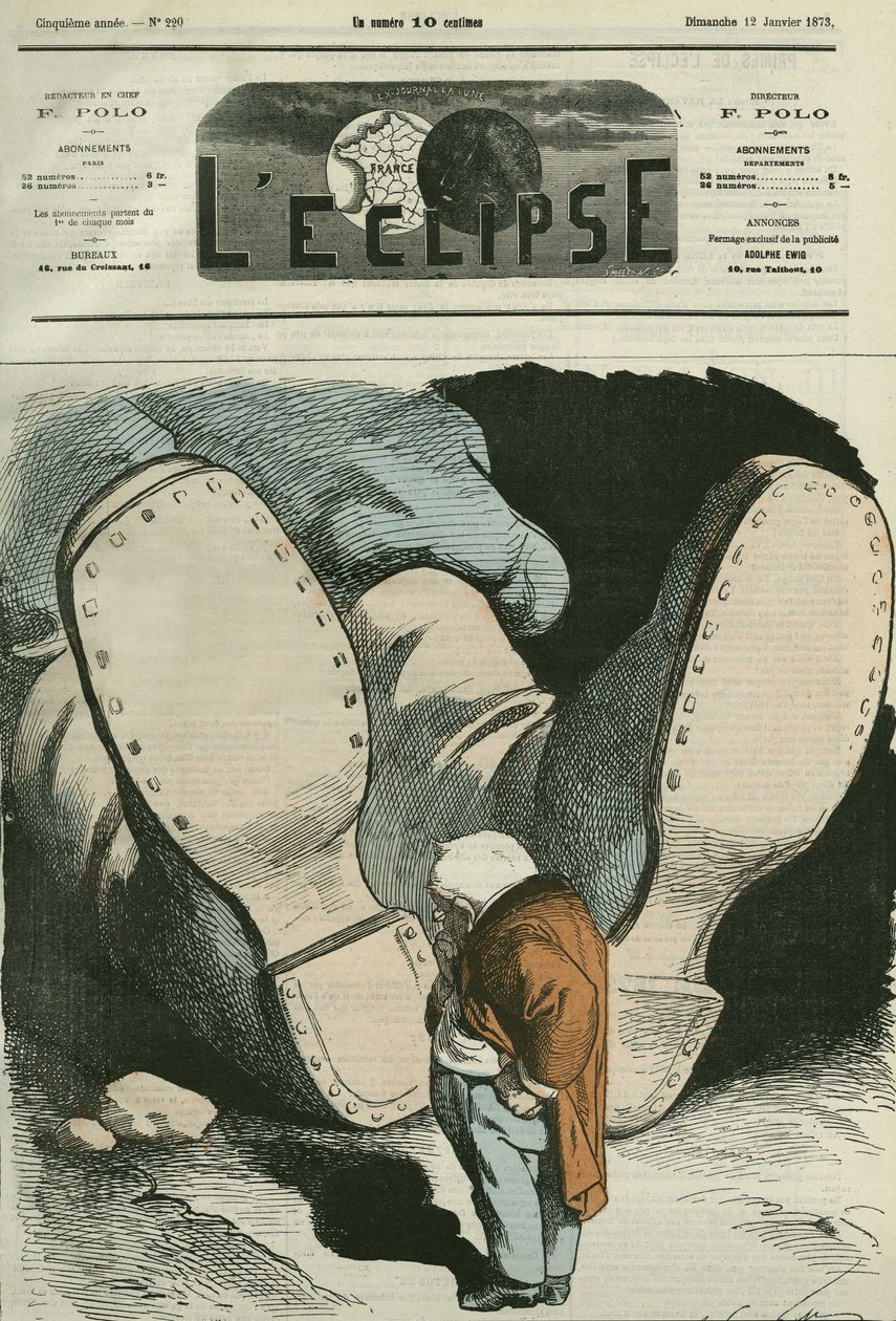 Adolphe Thiers (1797-1877) ، رجل دولة فرنسي. غلاف في “L'Eclipse” بقلم جيل ، 12 يناير بواسطة أندرو جيل