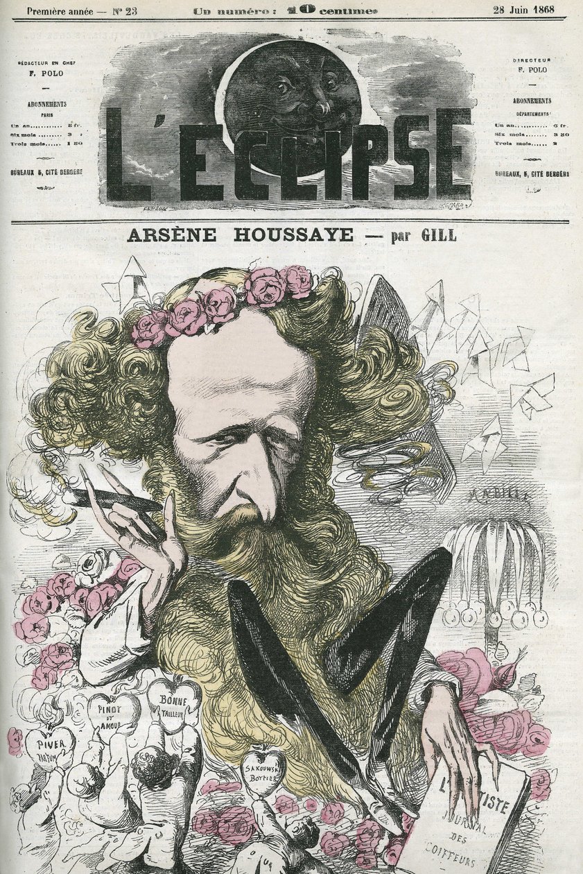 Arsene Housset dit Houssaye (1815-1896) ، رجل أدب فرنسي. غلاف في “L'Eclipse” بقلم جيل ، 28 يونيو بواسطة أندرو جيل
