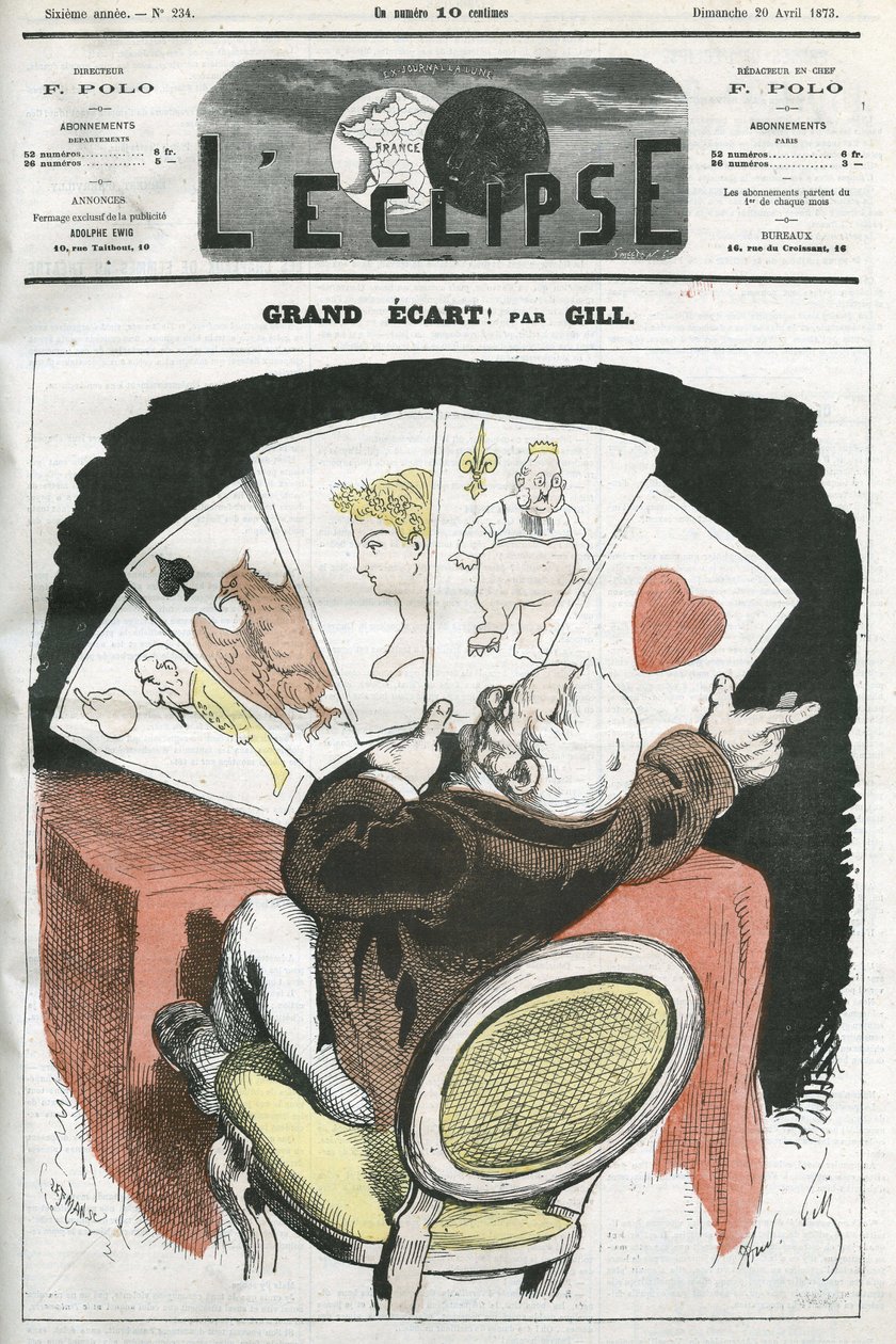 انتشار كبير! رسم كاريكاتوري عن حكومة الرئيس أدولف تيير (1797-1877). الغلاف في "L'Eclipse" بقلم جيل ، 20 أبريل بواسطة أندرو جيل