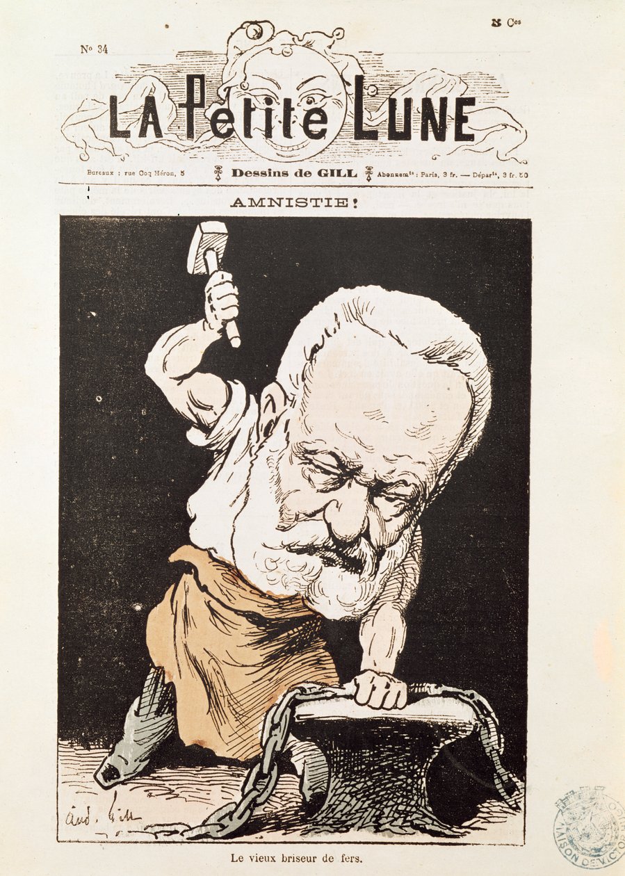 رسم كاريكاتوري لفيكتور هوغو (1802-1885) من الغلاف الأمامي لـ "La Petite Lune" ، فبراير 1879 بواسطة أندرو جيل