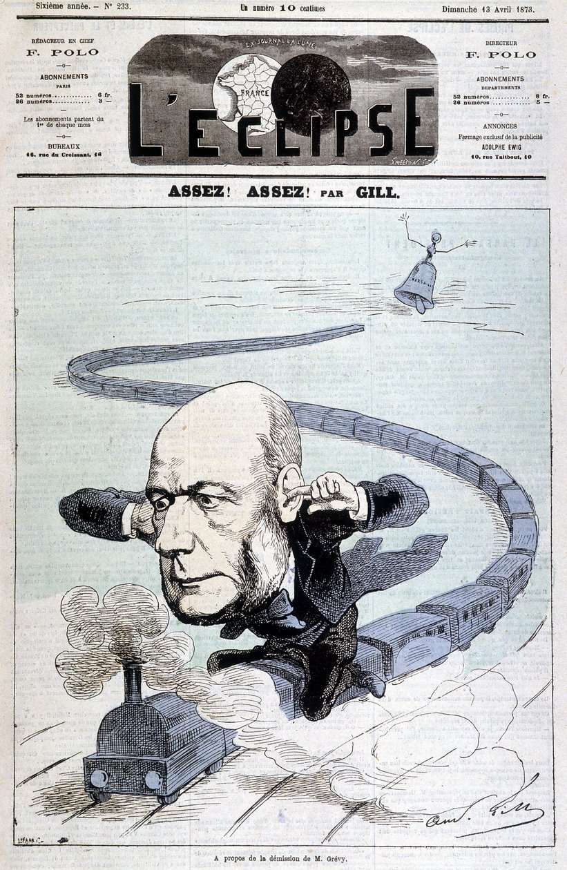 كارتون "" حول استقالة السيد Grévy "" - بقلم جيل ، في "" L'Eclipse "بتاريخ 13/04/1873 بواسطة أندرو جيل
