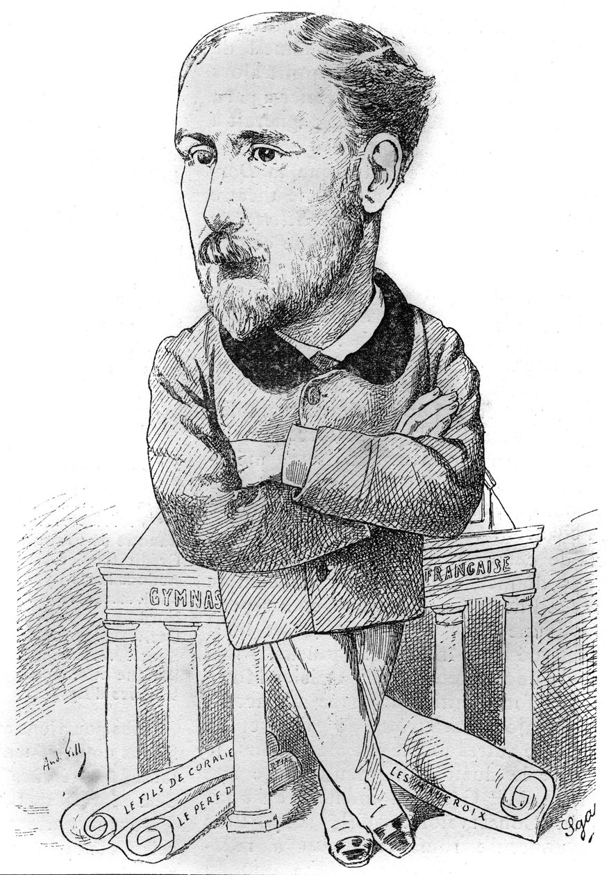 رسم كاريكاتوري لألبرت ديلبيت (1849-1893) ، روائي فرنسي. رسم أندريه جيل. نقش في "" Le Monde Illustré "" بواسطة أندرو جيل