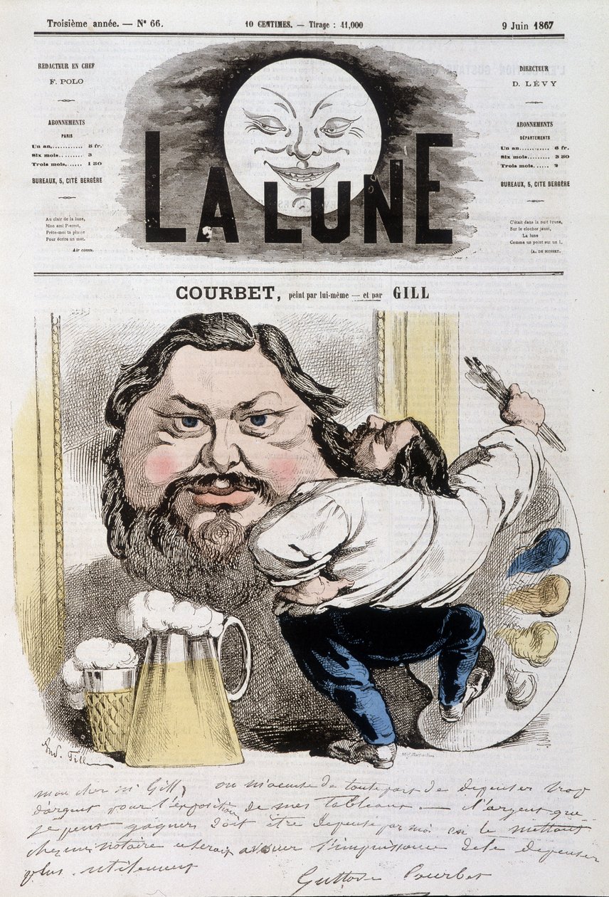 رسم كاريكاتوري لغوستاف كوربيه - رسم لأندريه جيل (1840-1885) في "لا لون" بتاريخ 09/06/1867 بواسطة أندرو جيل