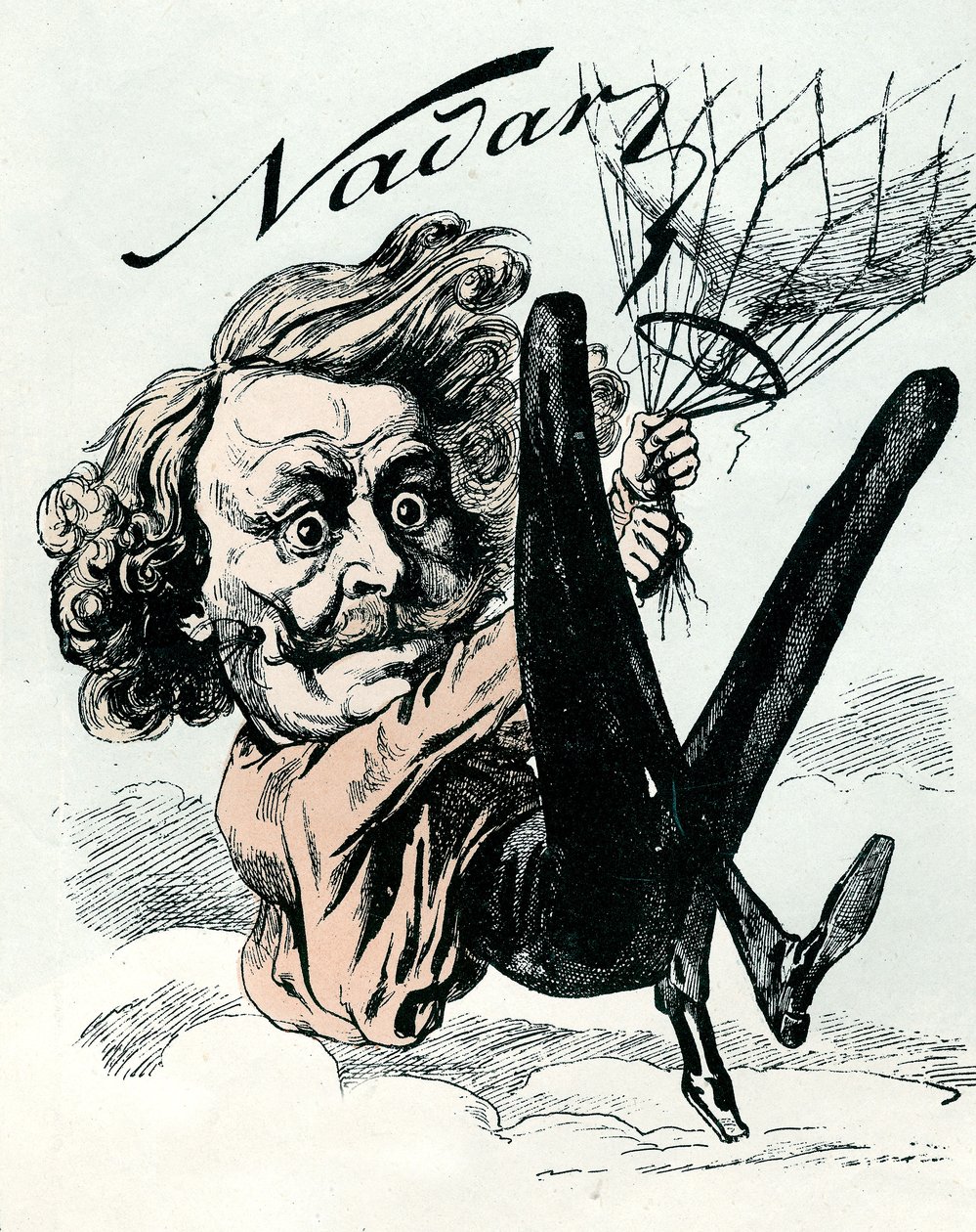 Cartoon of Felix Nadar, pioneer of aerial picture in 1858, here hanging from his balloon (engraving) بواسطة أندرو جيل