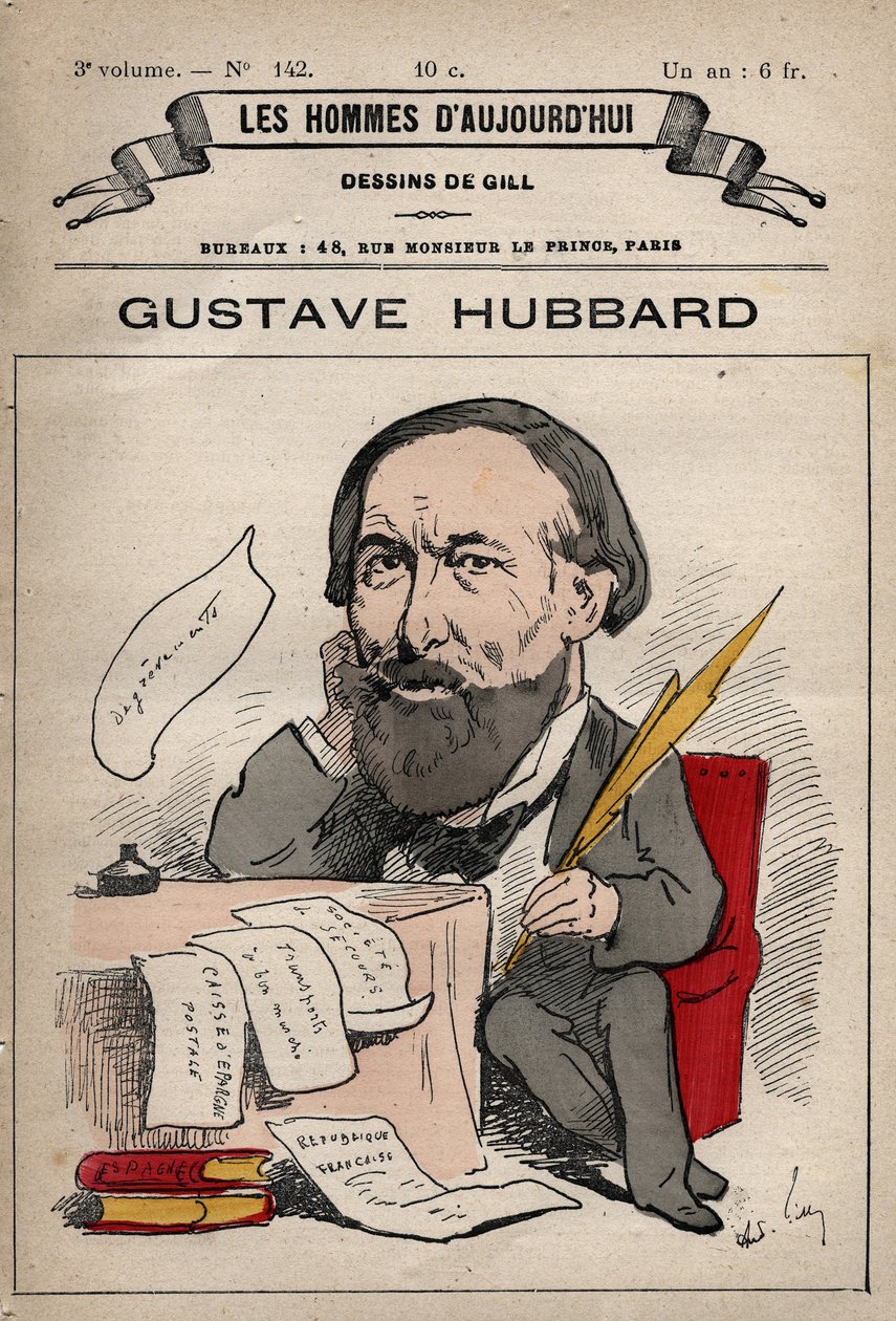كارتون لنيكولا جوستاف هوبارد (1828-1888) خبير اقتصادي سياسي إنجليزي من "Les Hommes d'Today" ج. 1779 - 1880 بواسطة أندريه جيل (1840-1885) بواسطة أندرو جيل