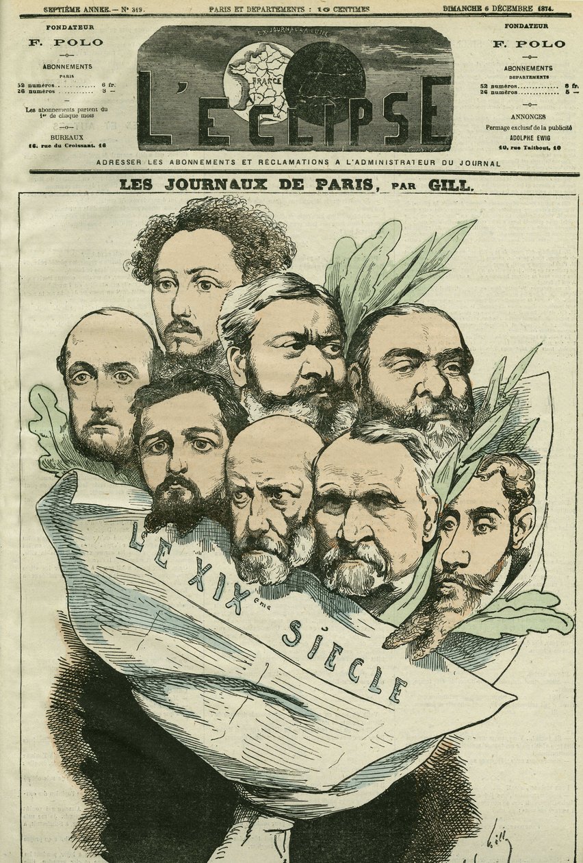 رسم كاريكاتوري لفريق صحيفة "Le XIXe siècle" ، إخراج إدمونت حول (1828-؟) ، رجل أدب فرنسي. الغلاف في "L