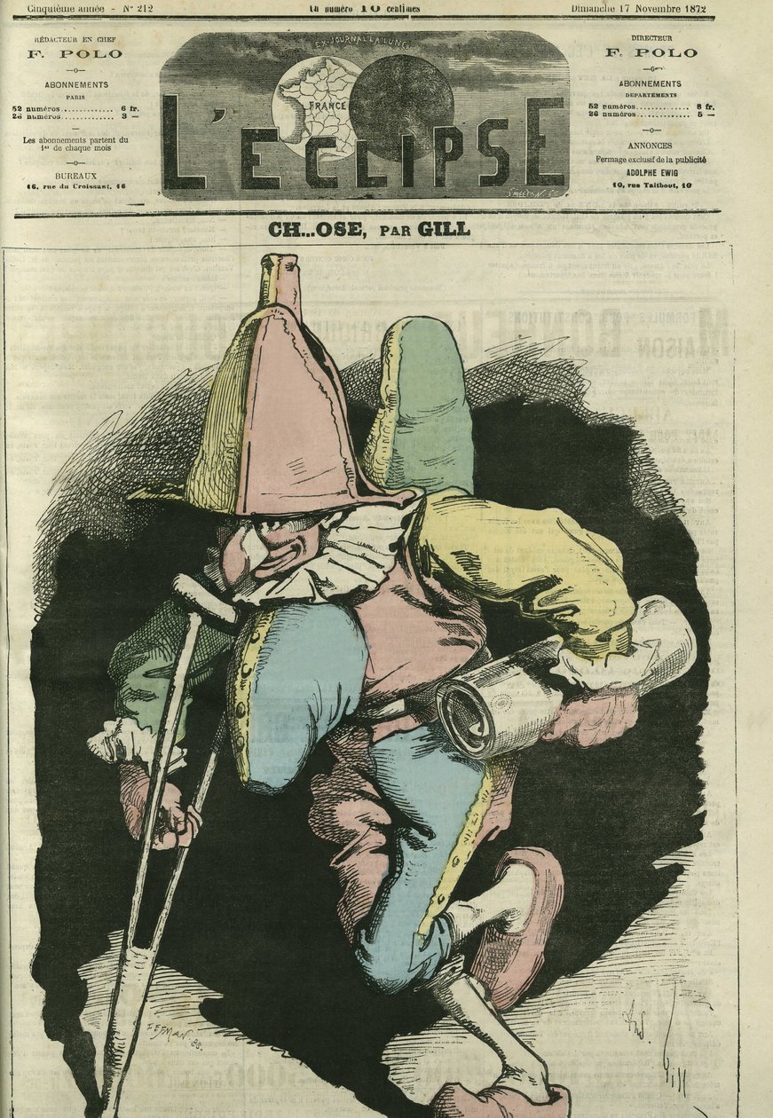 Ch... dares, illustration of a harlequin with a bekeel and having a horn on his stomach and back. Cover in “” L