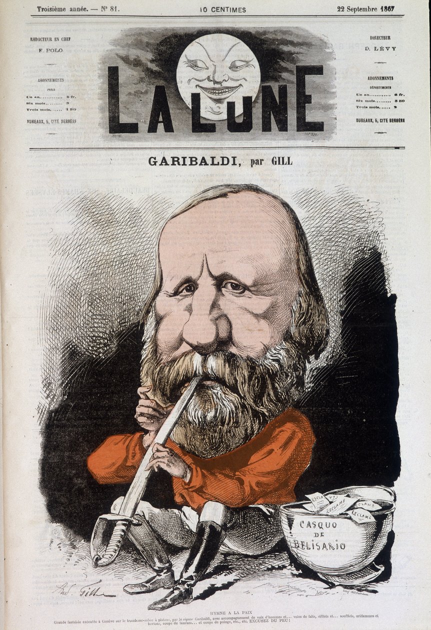 جوزيبي غاريبالدي (1807-1882) ، نشيد السلام - بقلم جيل ، في "القمر" من 22/09/1867 بواسطة أندرو جيل