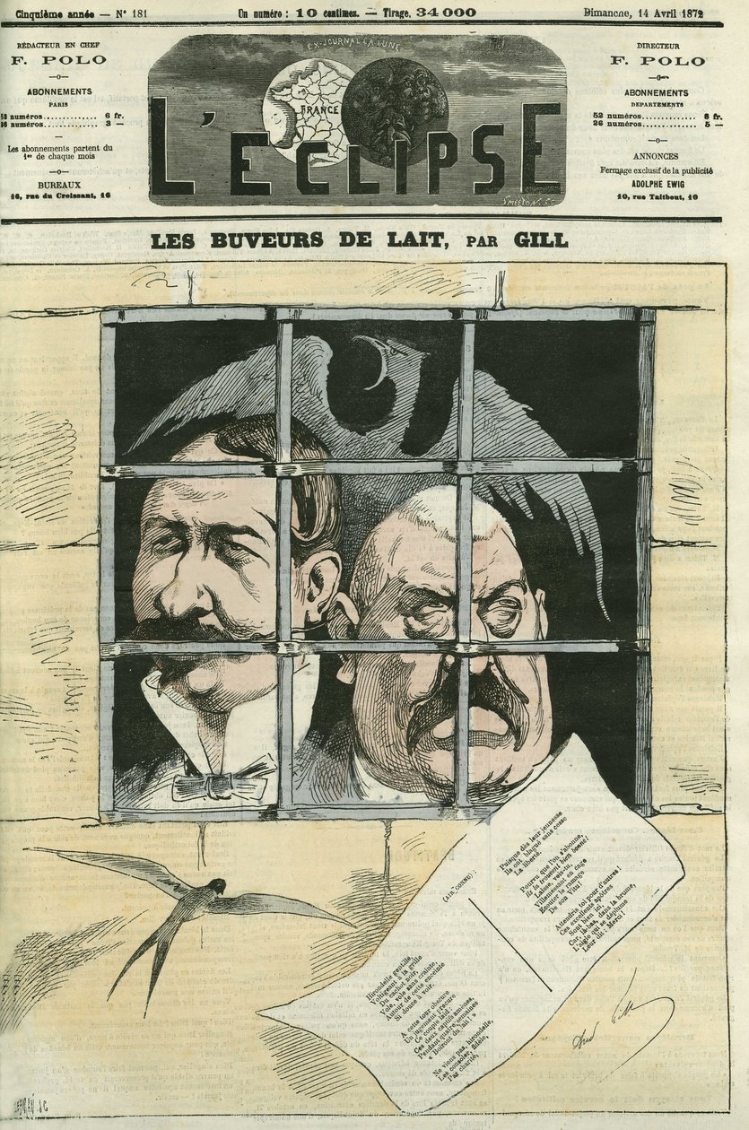 Hippolyte de Villemessant (1810-1879) ، مؤسس Le Figaro و Francis Magnard (1837-1894) صحفي ومتعاون مع Villemessant. سيتم حذف الصحيفة في ظل الكومونة وإعادة طمسها تحت حكم تيير. الغلاف في "" L