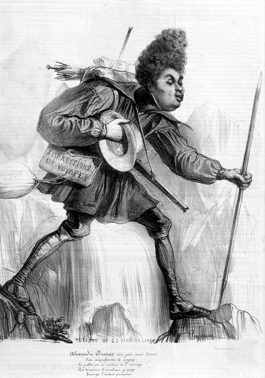 رسم فكاهي على ألكسندر دوماس بيري - في "" Charivari "، حوالي عام 1840. بواسطة أندرو جيل