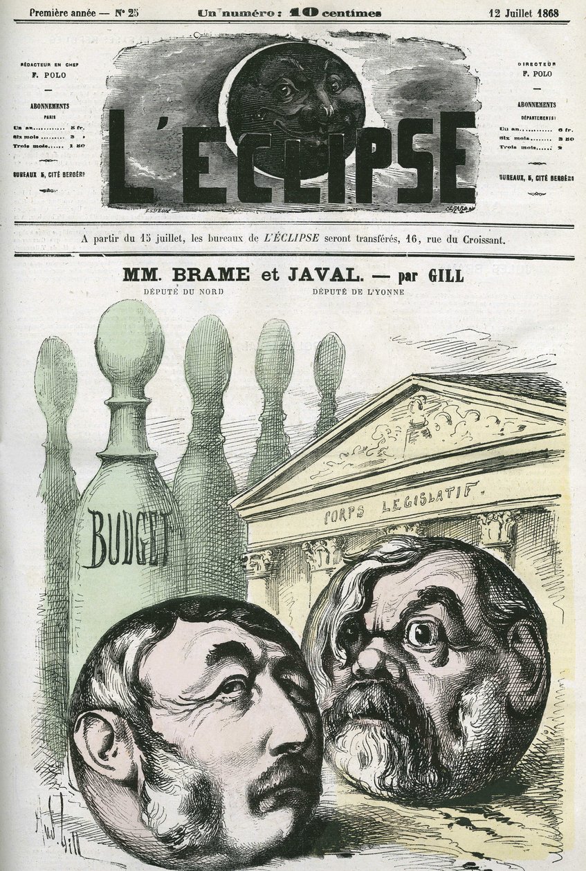 Jules Louis Joseph Brame (1808-1878) French politician and Louis Emile Javal (1839-1907), French poltic man. Cover in “” L