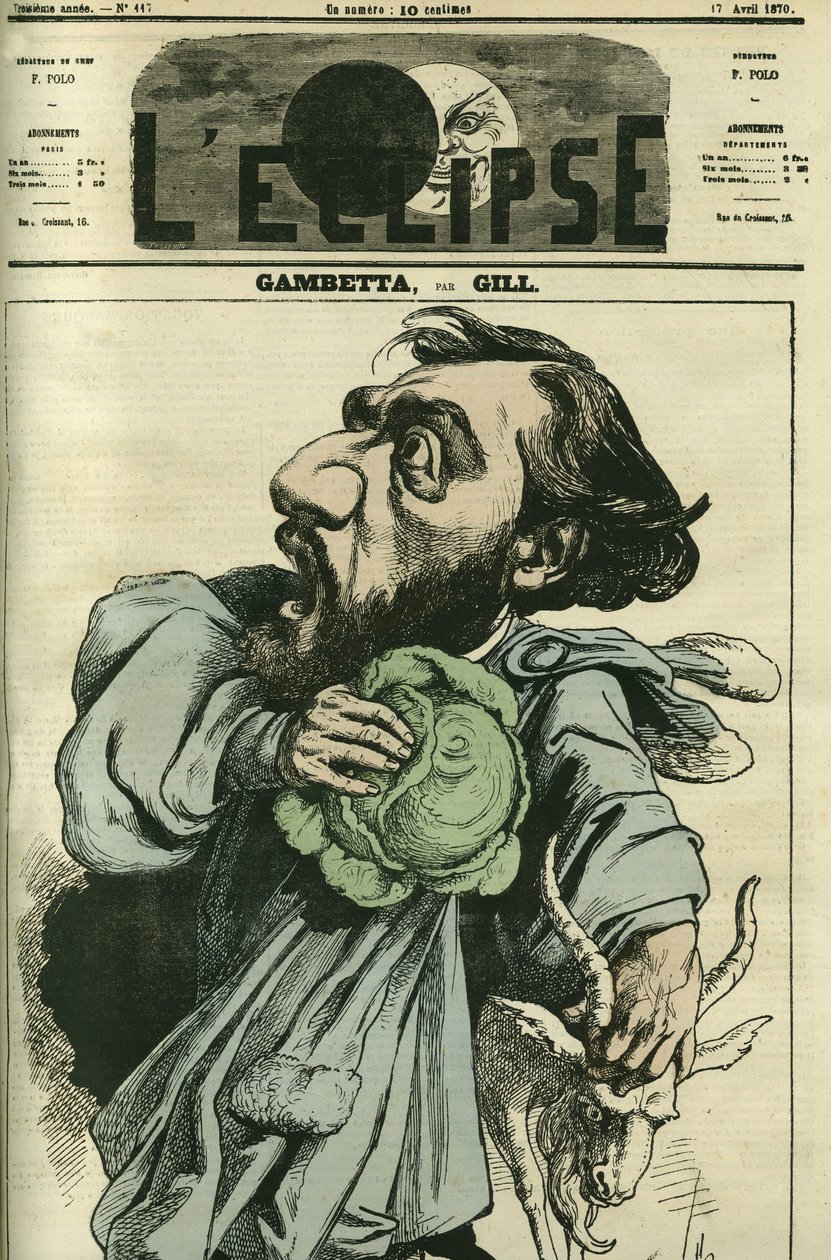 ليون جامبيتا (1838-1882) ، سياسي فرنسي. الغلاف في "L'Eclipse" بقلم جيل ، 17 أبريل بواسطة أندرو جيل