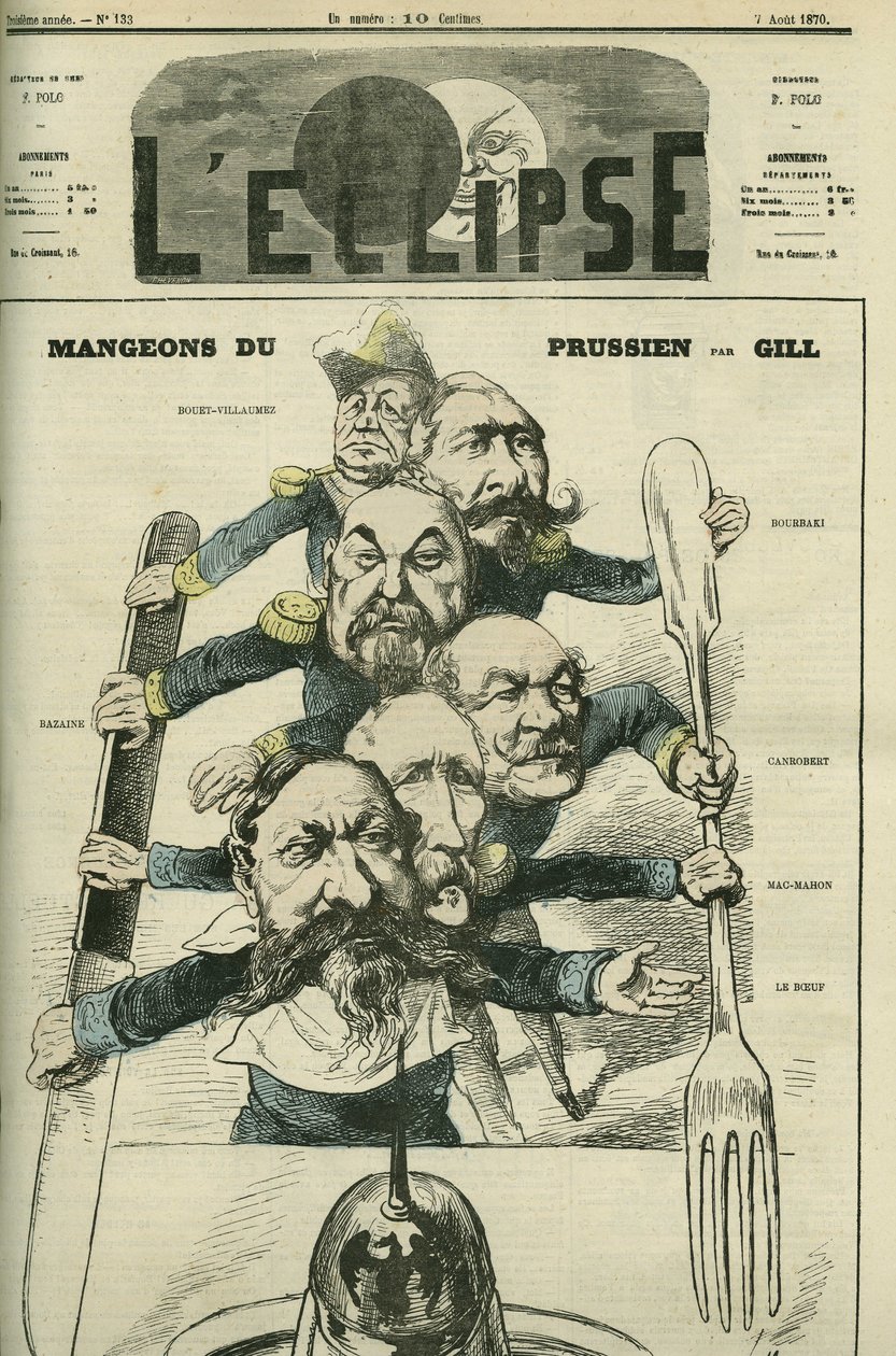 دعونا نأكل البروسي مع الجنرالات Le Boeuf (1806-1893) ، Mac-Mahon (1808-1893) ، Francois Achille Bazaine (Francois-Achille بواسطة أندرو جيل
