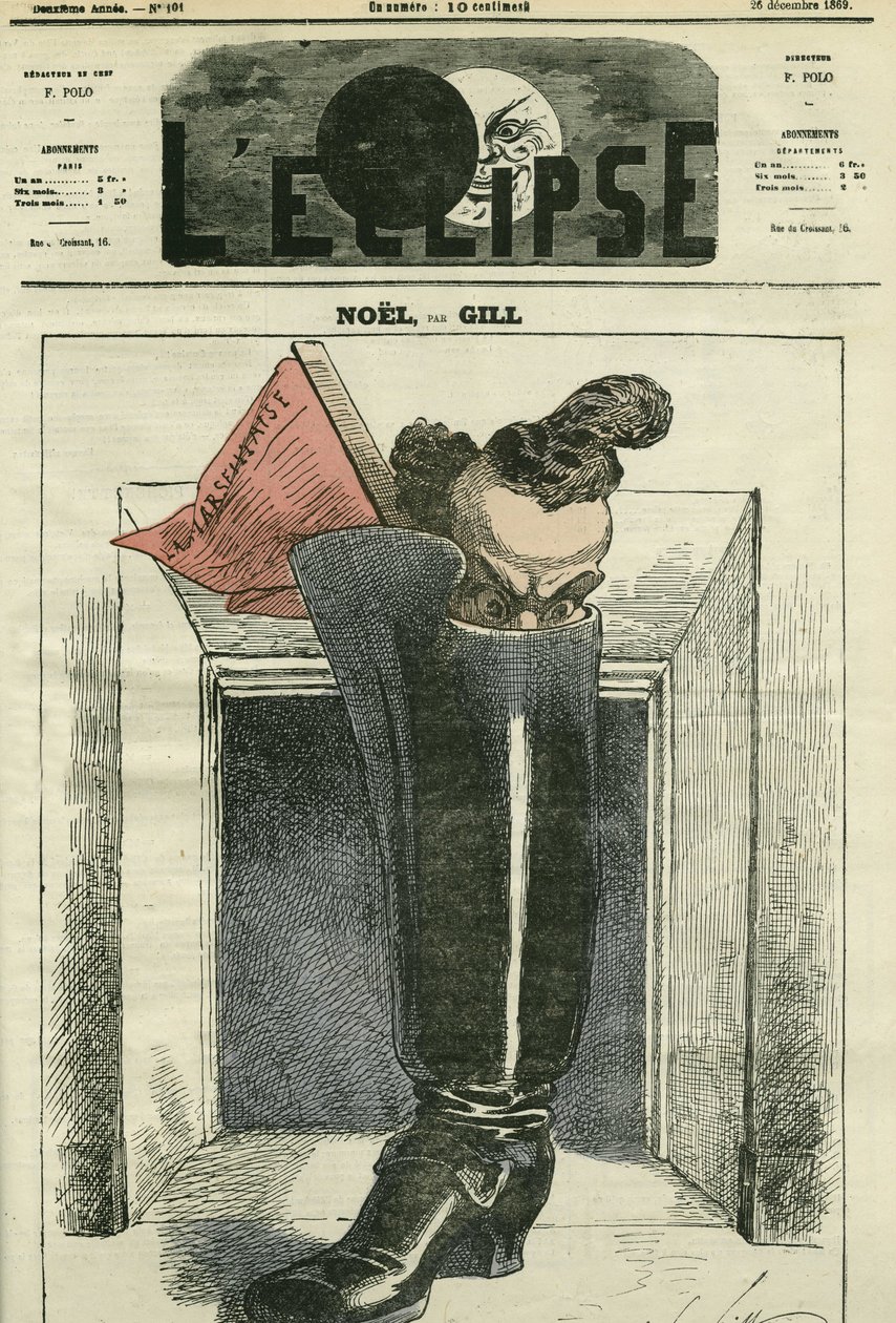 Noel, Gill is in a boot at the foot of the fireplace with the Marseillaise. Cover in “” L