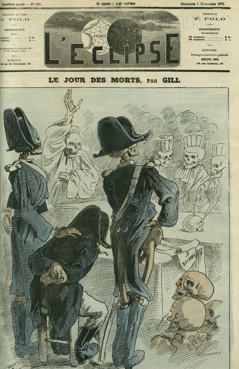 في يوم الموتى ، كان نابليون الثالث (1808-1873) قاضيًا أمام جمعية هيكلية لهزيمة سيدان. الغلاف في "L'Eclipse" بقلم جيل ، 5 نوفمبر بواسطة أندرو جيل
