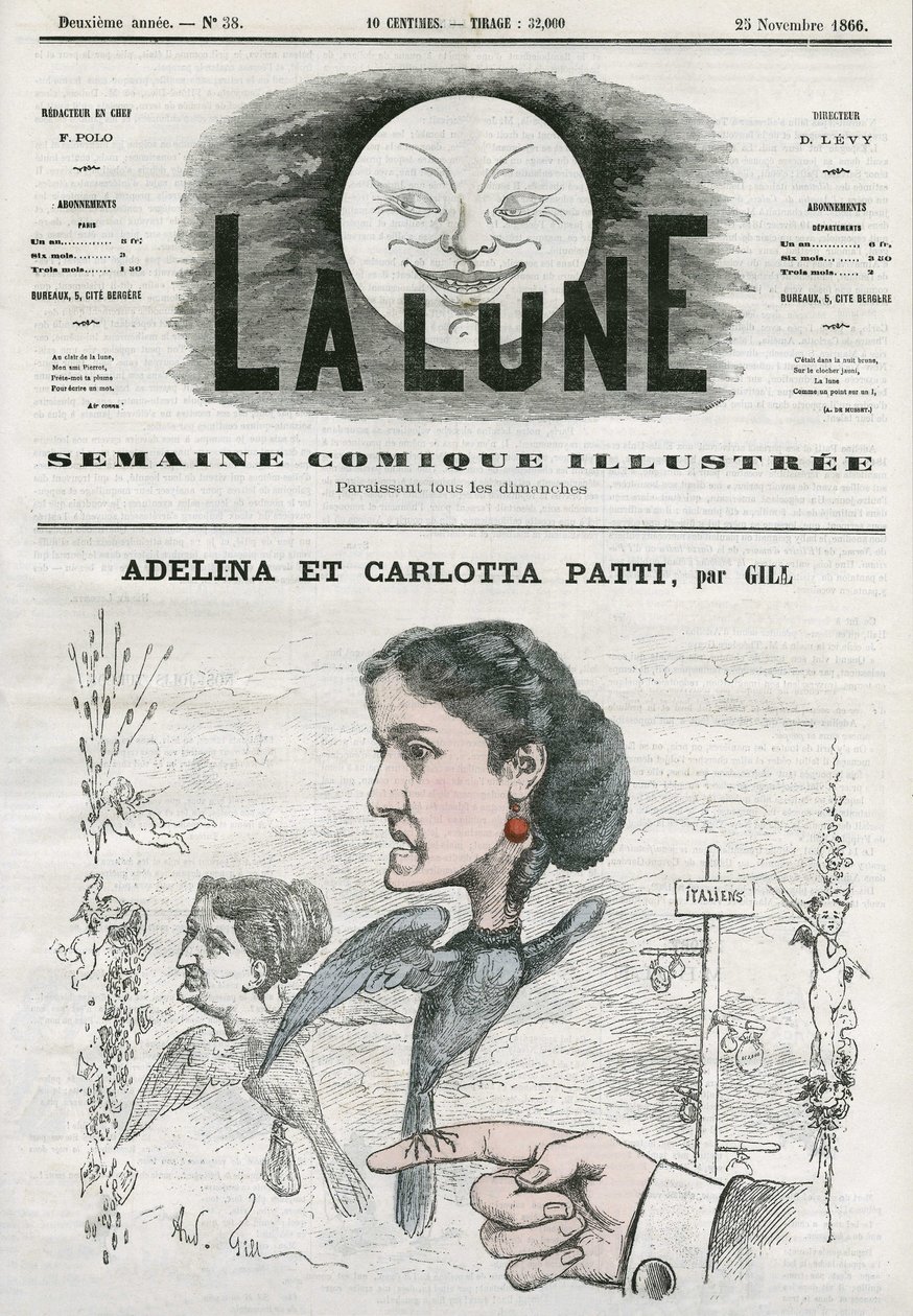 صورة لأديلينا (1843-1919) وكارلوتا باتي (1835-1889) ، مغني الأوبرا الإيطاليين. كارتون جيل ، في "القمر" ، 25 نوفمبر بواسطة أندرو جيل
