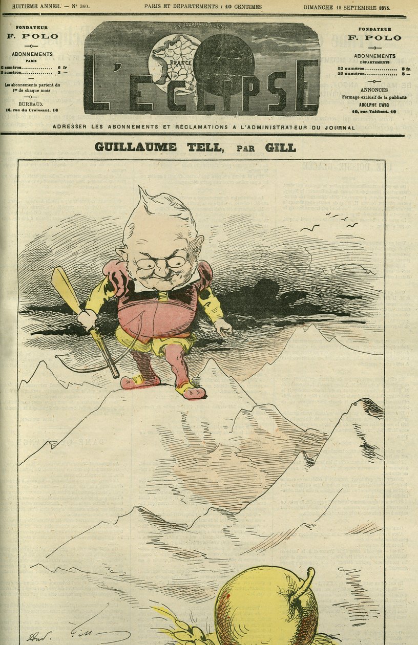 صورة لأدولف تيير في غيوم تل (1797-1877) ، مؤرخ وسياسي فرنسي. غلاف في “L'Eclipse” بقلم جيل ، 19 سبتمبر بواسطة أندرو جيل