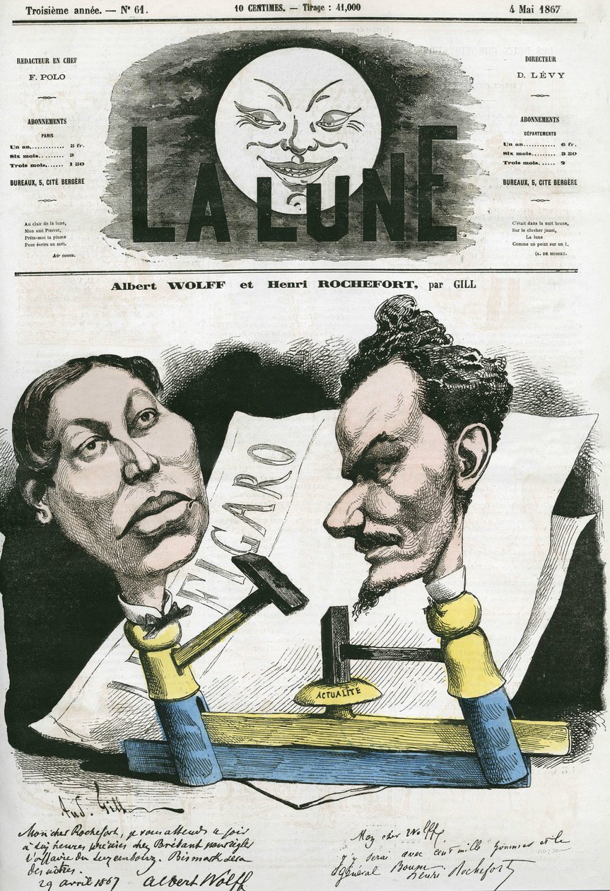 صورة لألبرت وولف وهنري روشفورت (1831-1913) صحفي وسياسي فرنسي. كارتون جيل ، في "القمر" ، 4 مايو بواسطة أندرو جيل