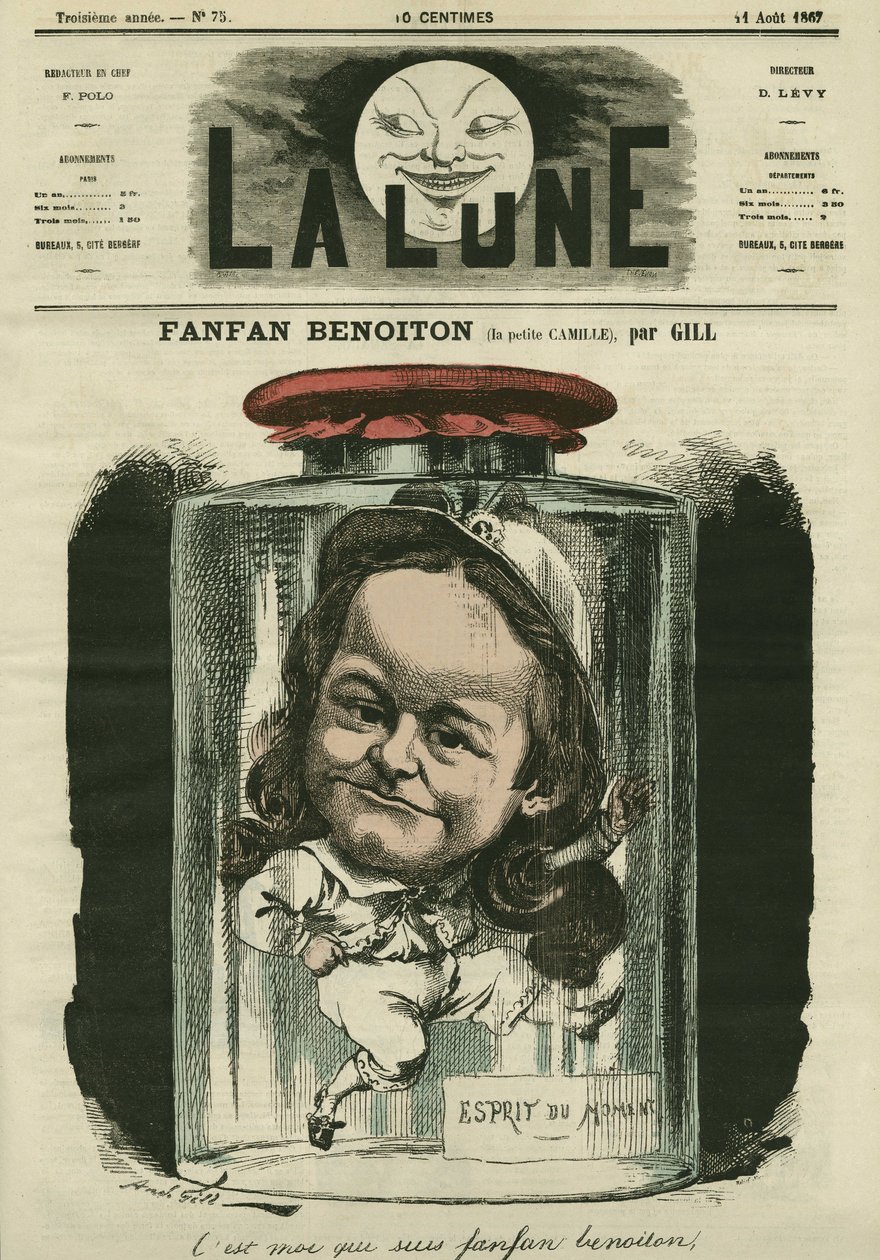 Portrait of Camille Schelter, actress in the role of Fanfan Benoiton. Cartoon by Gill, in “The Moon”, August 11 بواسطة أندرو جيل