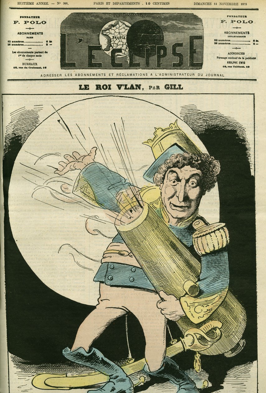 صورة لكريستيان (1821-1889) ، مغني فرنسي ، في دور الملك Vlan في مسرحية "Le voyage dans la lune" لجاك أوفنباخ. غلاف في “L