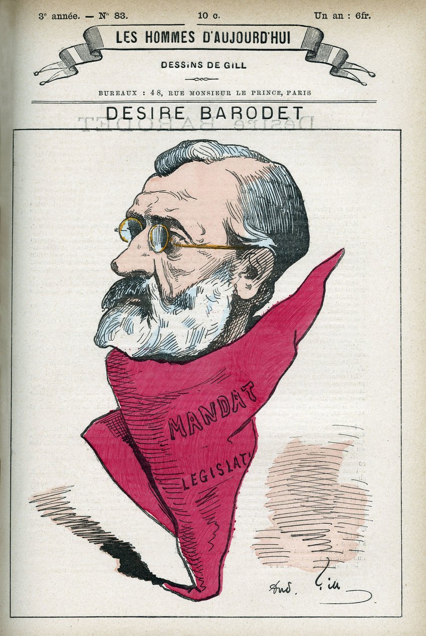 بورتريه ديزاير باروديت (1823-1906) ، مدرس وسياسي فرنسي ، كان سيناتور نهر السين من 1896 إلى 1900. كارتون لجيل ، باريس. بواسطة أندرو جيل