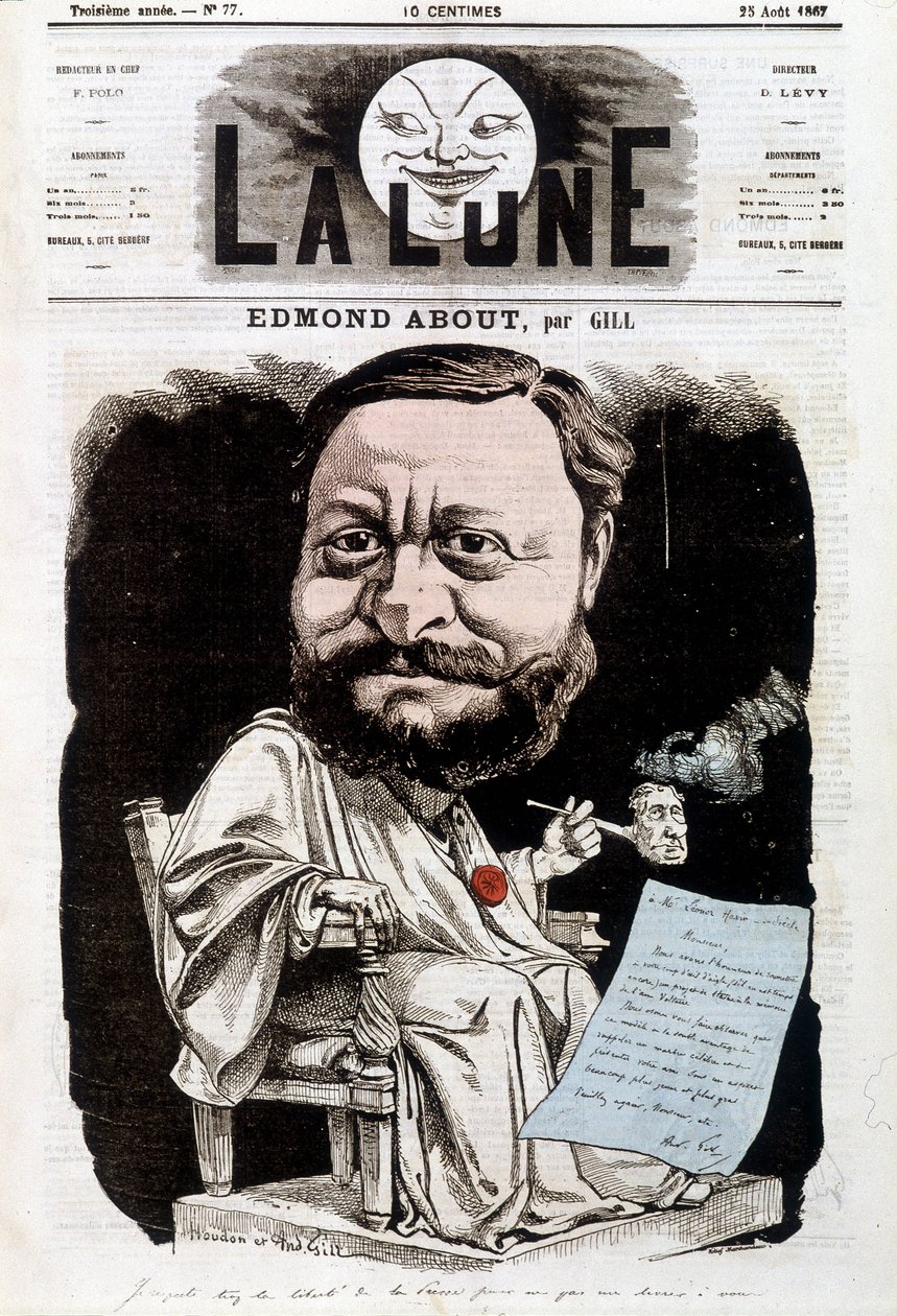 بورتريه إدموند أباوت ، كاتب فرنسي (1828-1885). في لا لون ، 25/08/1867. كاريكاتير جيل. بواسطة أندرو جيل