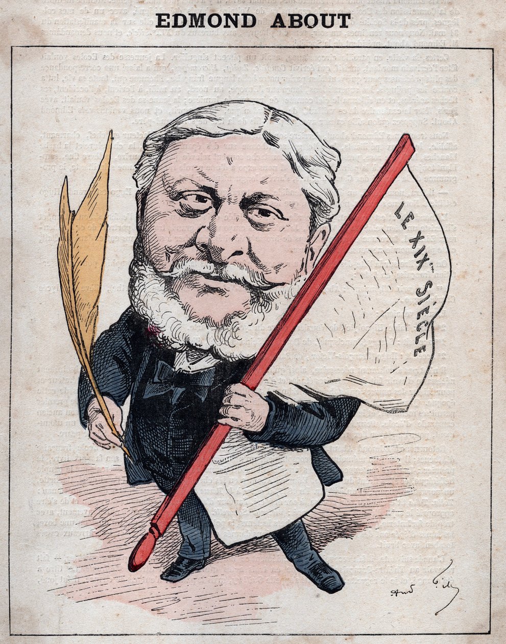 صورة إدموند فرانسوا فالنتين حول (1828-1885) الكاتب والصحفي والناقد الفني الفرنسي كاريكاتير لأندريه جيل ، في "Les Hommes d'Today" ، باريس بواسطة أندرو جيل