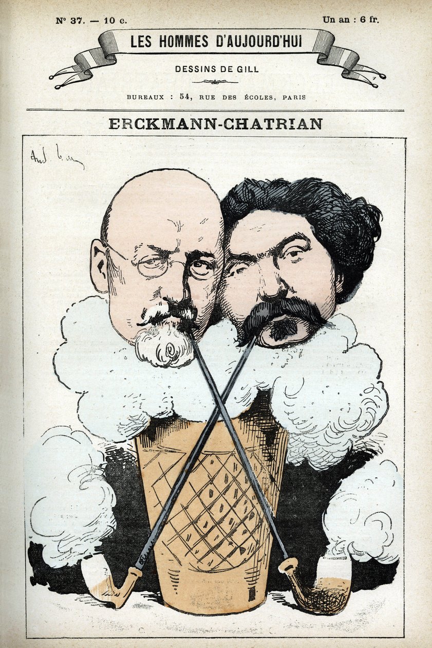 صورة لإميل إركمان (1822-1899) وألكسندر شاتريان (1826-1890) ، روائيان فرنسيون. كارتون جيل ، في “Les Homme d'Today” ، باريس بواسطة أندرو جيل