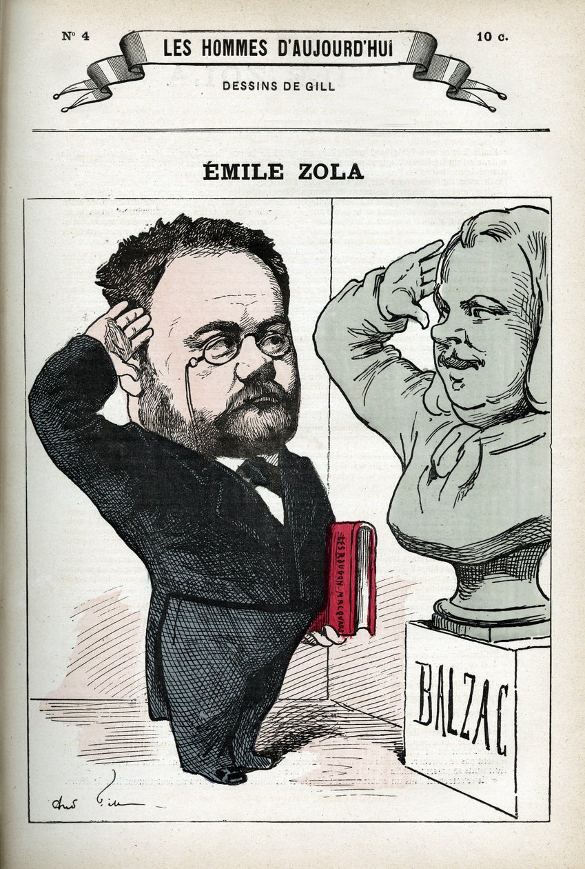 صورة شخصية لإميل زولا (1840-1902) ، رجل إلكتروني فرنسي. كاريكاتير جيل ، باريس. بواسطة أندرو جيل