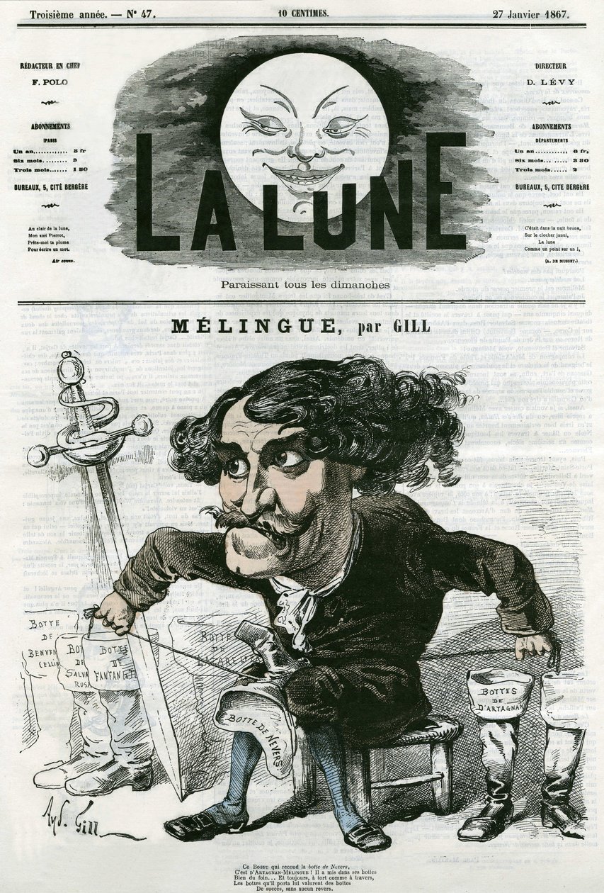 صورة شخصية للممثل والنحات الفرنسي إتيان مارين ميلينجو (1808-1875). كارتون جيل ، في "لا لون" ، 27 يناير بواسطة أندرو جيل
