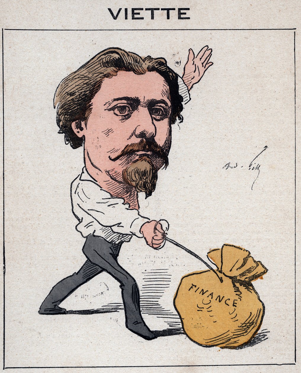 صورة لجول فرانسوا فييت (1843-1894) سياسي فرنسي - رسم كاريكاتوري لأندريه جيل ، في "Les Hommes d'Today" ، باريس بواسطة أندرو جيل